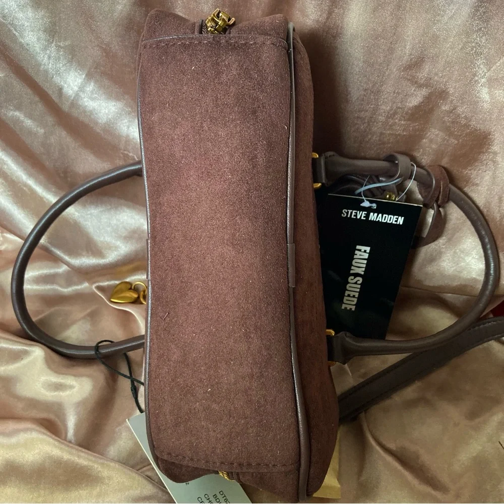 Steve Madden Brown Faux Suede Satchel with Coin Pouch and Top Handles - Picture 10 of 10